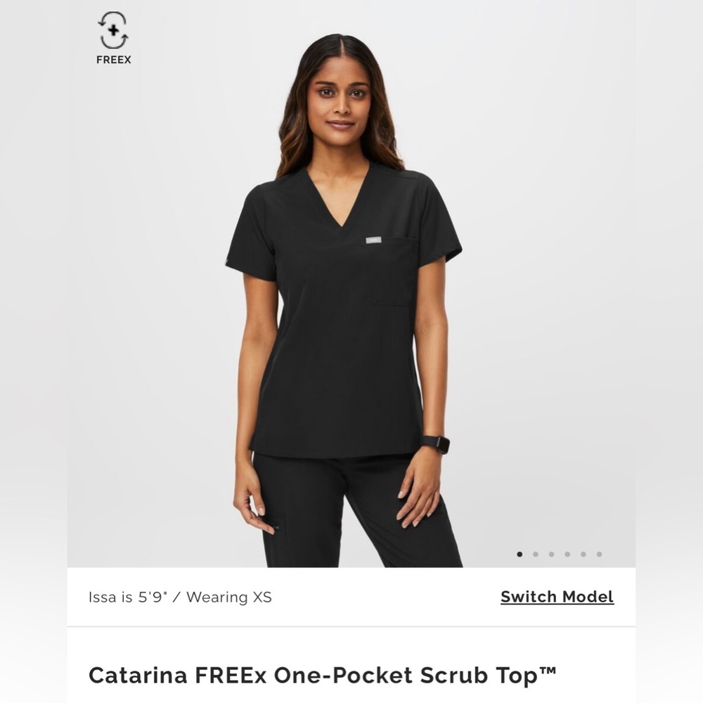 Figs Catarina FREEx One-Pocket Scrub Top- Size Large in Black